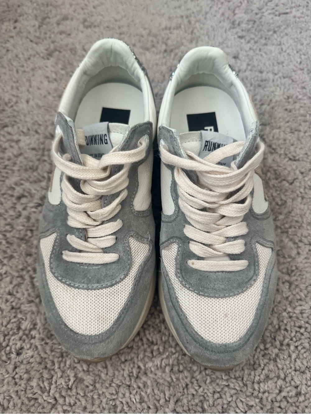Golden Goose Men's Gray and Cream Retro Lace-Up Sneakers